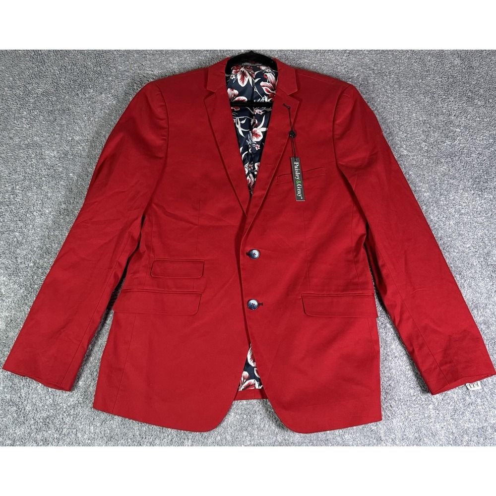 NWT Paisley & Gray Red Slim Fit Men's Sport Coat Blazer 42R Cotton Floral Liner